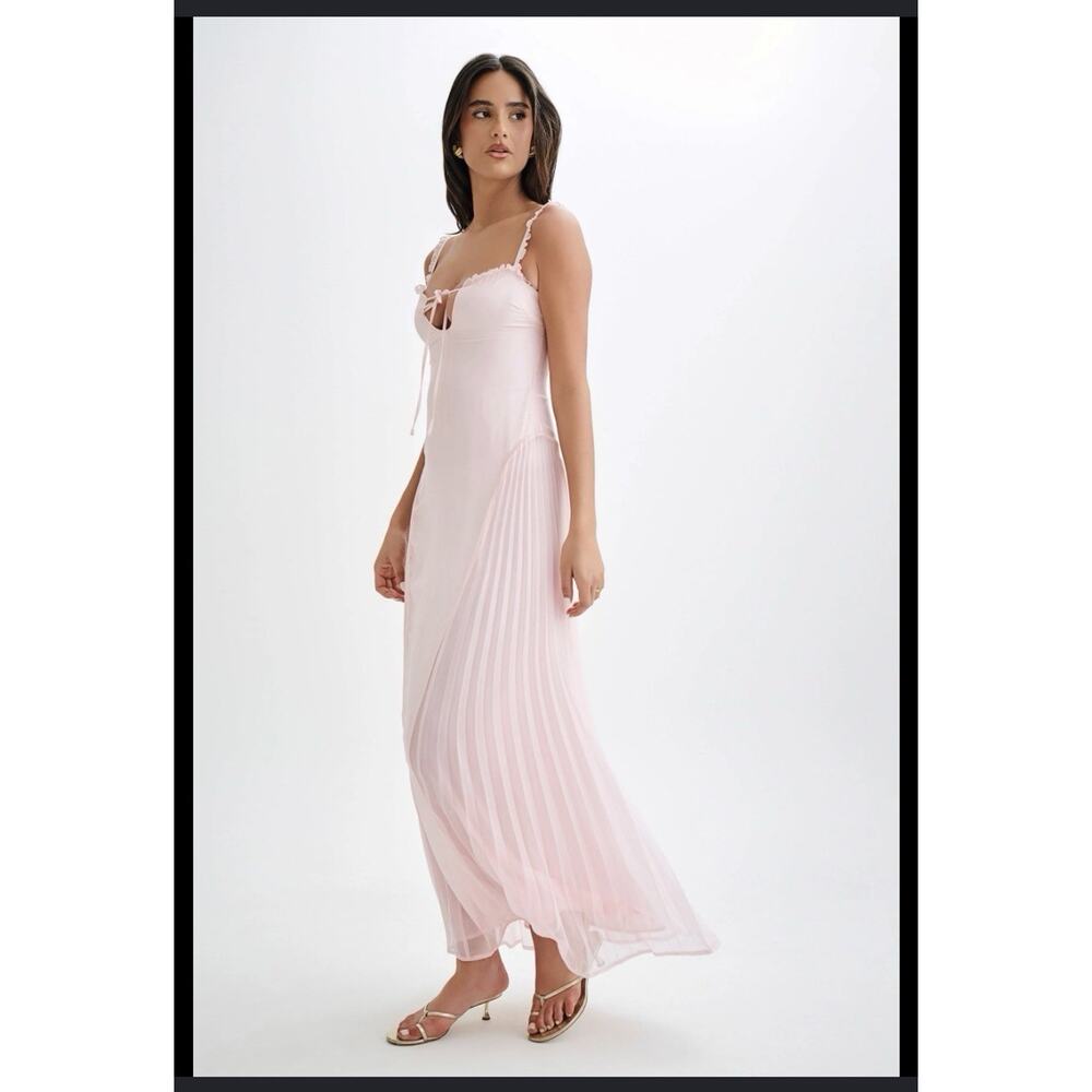 MESHKI Pink Pleated Saira Chiffon Maxi Strappy Dress Size S Fairycore Coquette